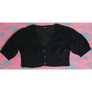 Disturbia womens large cropped boxy puffer sleeve top black